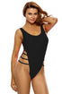 Sexy Black Strappy High Leg Lace Up Back One Piece Swimsuit